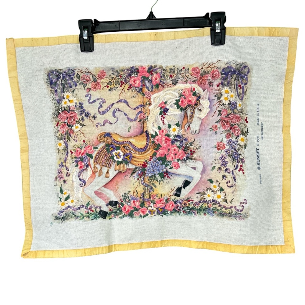 🎠 Vintage 1994 Sunset “Prancing Carousel Horse” Needlework Art - Finished Piece!